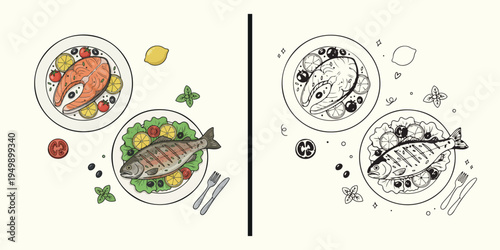 Healthy salad food illustration, fresh vegetable meal cartoon design, healthy food bowl artwork, vegetarian salad illustration drawing, organic food cartoon design, fresh meal illustration artwork, he