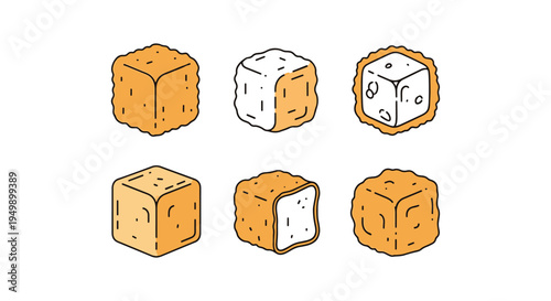 Fried Feta Cubes Line art colorful modern abstract vector