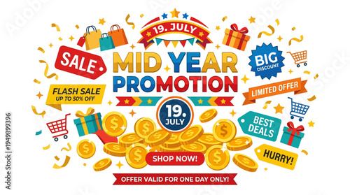 Mid-Year Promotion Sale Banner with Gifts and Banners