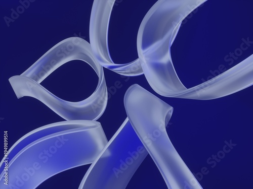 Abstract flowing blue and purple translucent ribbons on dark background