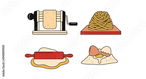 Homemade Pasta Line art vector minimal contemporary abstract color