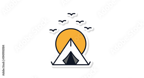 Vector mountain icon with sun and birds