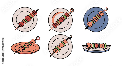 Kebab Skewer Plate Line art clean abstract colorful vector