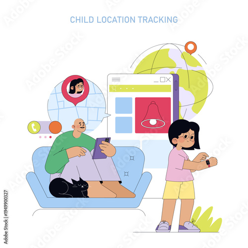 Child Location Tracking with Smart Devices Vector