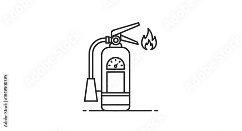 Fire extinguisher with flame icon for safety and emergency.