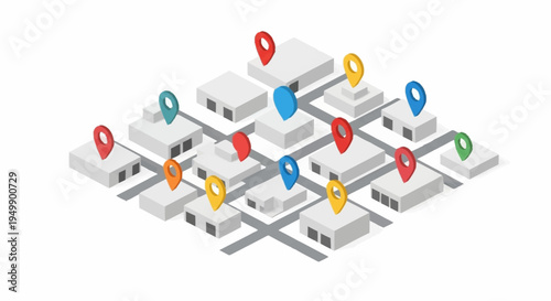 A network of connected buildings and locations.