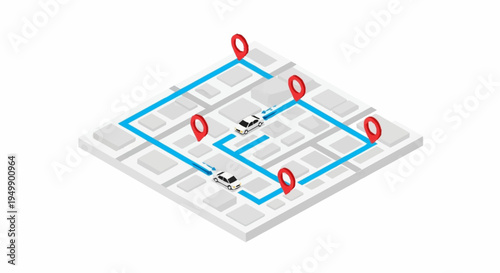 a blue line on a map with red pins.