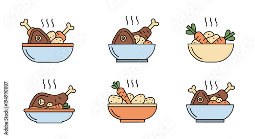 Lamb Stew Line art vector set minimal abstract graphic color