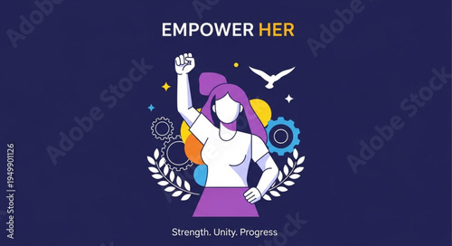 Empower Her Woman Fist Raised Symbolizing Strength and Equality.