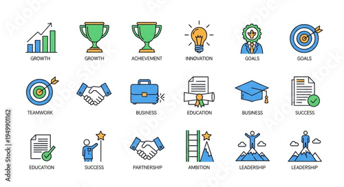 Collection of Business and Success Related Icons.