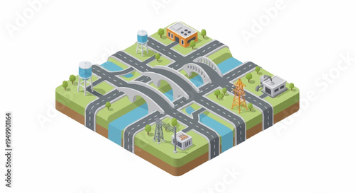 Isometric illustration of a city plan.