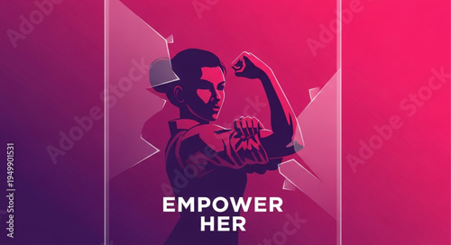 Woman flexing bicep with empower her text.