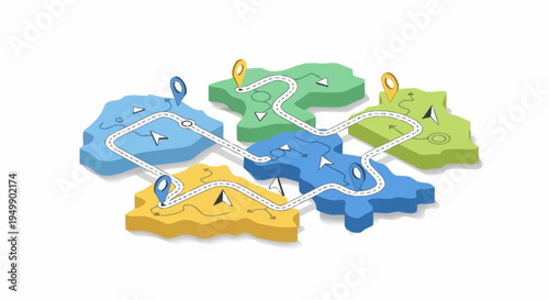 Colorful puzzle pieces with paths.