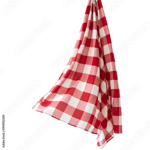 Red and white checkered fabric isolated on transparent background