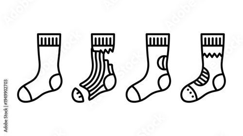 A set of four outline icons featuring socks with distinct patterns.