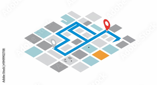 A blue route path on a map.