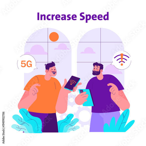 Vector Illustration of People Discussing 5G Speed