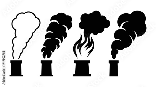 A collection of black chimney icons showing various types of smoke plumes.