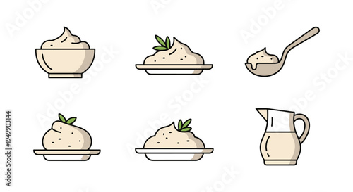 Lebanese Garlic Sauce Line art bold abstract color illustration