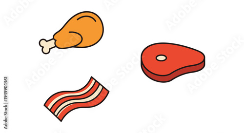 Fried Meat Line art vector minimal abstract vibrant color illustration