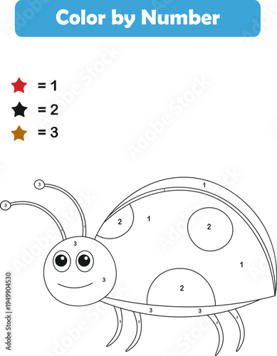 Color by numbers. Coloring page for kids. Coloring with cute animals. Vector illustration