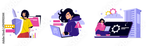 Cybersecurity and Hacking Illustrated in Vector Art