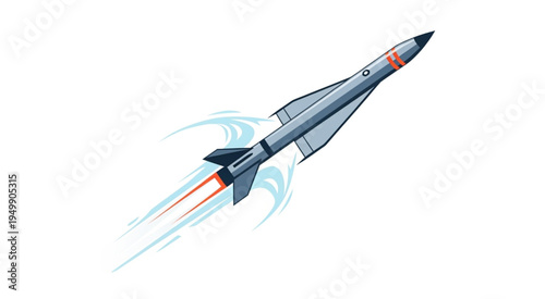 Illustration of a Rocket Launching with Flames and Smoke.
