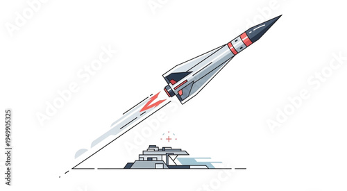 Rocket Launching from Launchpad in a Hand-Drawn Style.