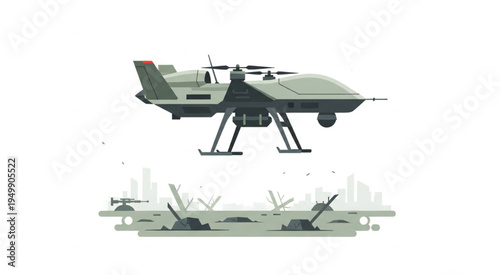 Military Drone Taking Off from Launching Platform, Modern Warfare Technology.