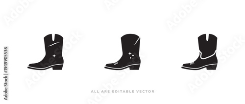 Western Cowboy Boot Silhouettes – Minimal Black Icon Collection  Vector illustration