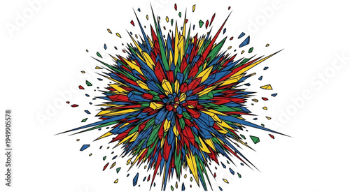 Colorful Abstract Explosion with Sharp Edges on White Background.