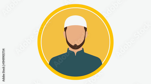 Flat vector avatar of a faceless Muslim man with a short beard