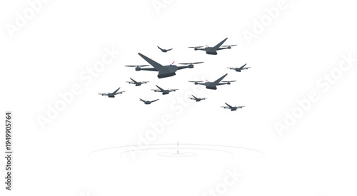 Formation of Military Aircraft Flying in Close Proximity.