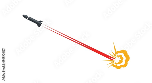 Rocket Launching with Fiery Trail and Smoke Plume.