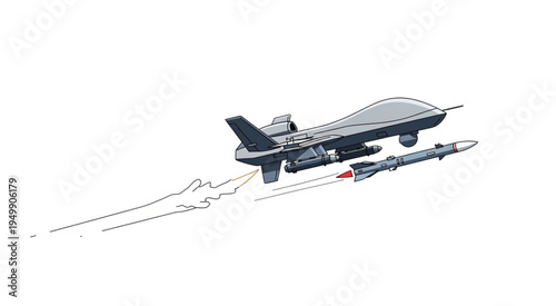 Illustration of a Drone Launching a Missile in Flight.
