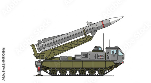 Mobile Surface-to-Air Missile System Illustration on White Background.