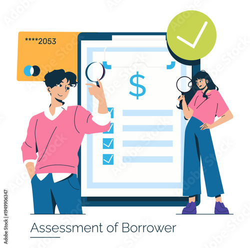 Borrower Assessment Vector Illustration with Credit Card