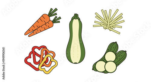 Julienne Veggies Line art colorful modern abstract vector
