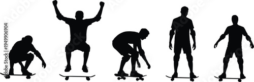 Skateboarding silhouettes, extreme sports vector, skateboard trick clipart, urban lifestyle illustration, youth culture design icon, street activity artwork, balance graphics