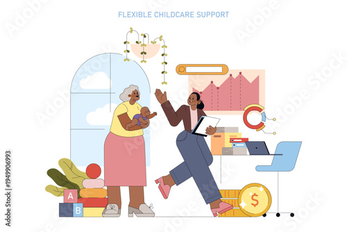 Woman Balancing Work and Childcare Vector Illustration