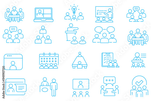 Business and office people, HR management – thin line icon set. Outline vector collection. Minimal web illustration