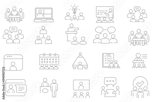Business and office people, HR management – thin line icon set. Outline vector collection. Minimal web illustration
