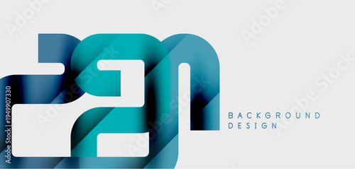 Abstract number design. Teal layers create modern visual effect. Clean background emphasizes bold typography. Simple, elegant presentation.