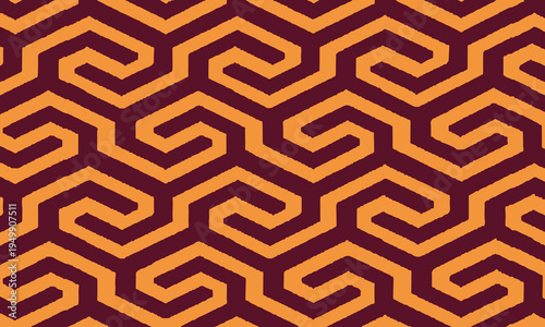 Traditional batik inspired geometric motif with contemporary orange and maroon color palette. vector illustration eps10