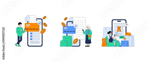 People Shopping Online with Mobile Payment Illustration