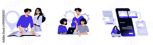 Team Collaboration and App Development Vector Illustration