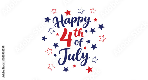 Happy 4th of July patriotic text with stars vector