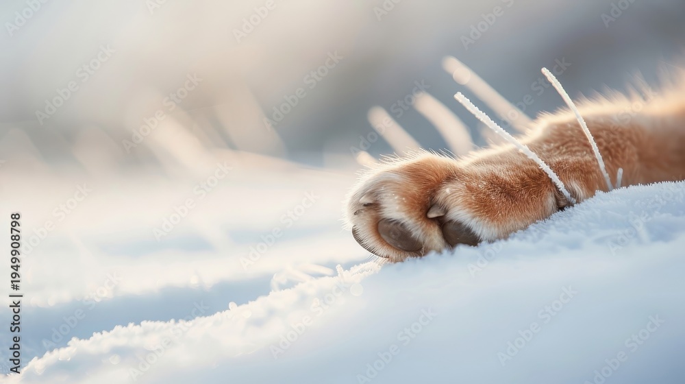 Fototapeta premium A close-up of a Siberian Husky's paw with thick fur and sharp claws.