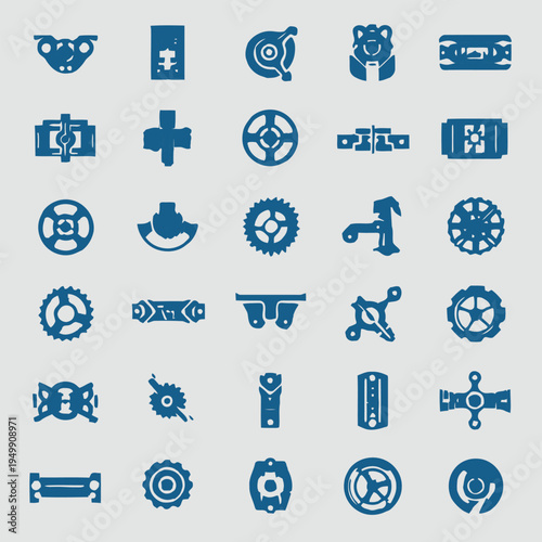 Industrial mechanical part icons collection for engineering and technical blueprints