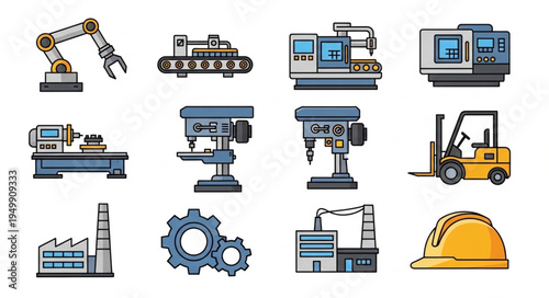 Manufacturing and Industrial Equipment Icons - A Comprehensive Vector Set.